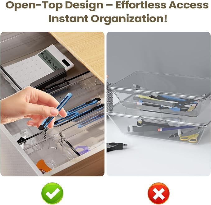 6 PCS Clear Plastic Drawer Organizer Set, 2 Sizes Acrylic Drawer Storage Trays - Image 5