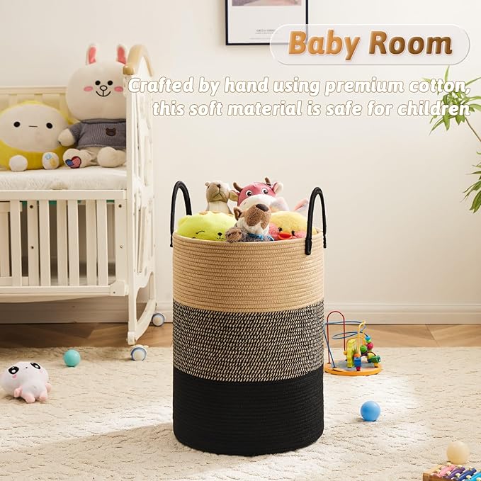 Laundry Basket, Woven Cotton Rope Laundry Hamper, 40L - Image 3