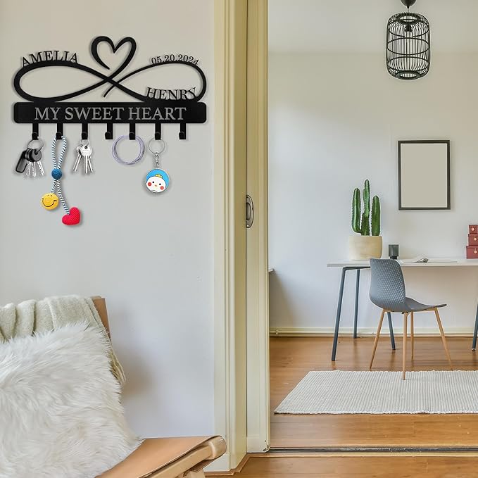 Personalized Key Holder Wall Mount, Custom Couple's Name Key Holder - Image 7