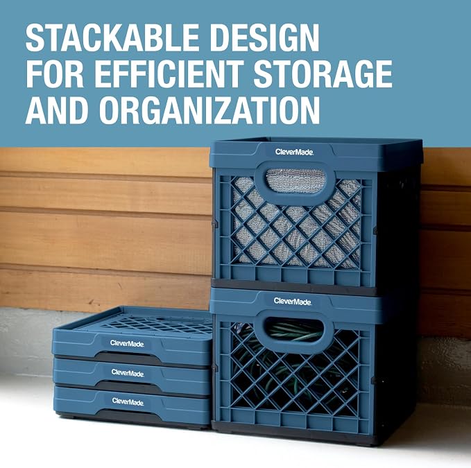CleverMade Collapsible Milk Crate, 3PK - 25L Stackable Storage Bins - Image 5