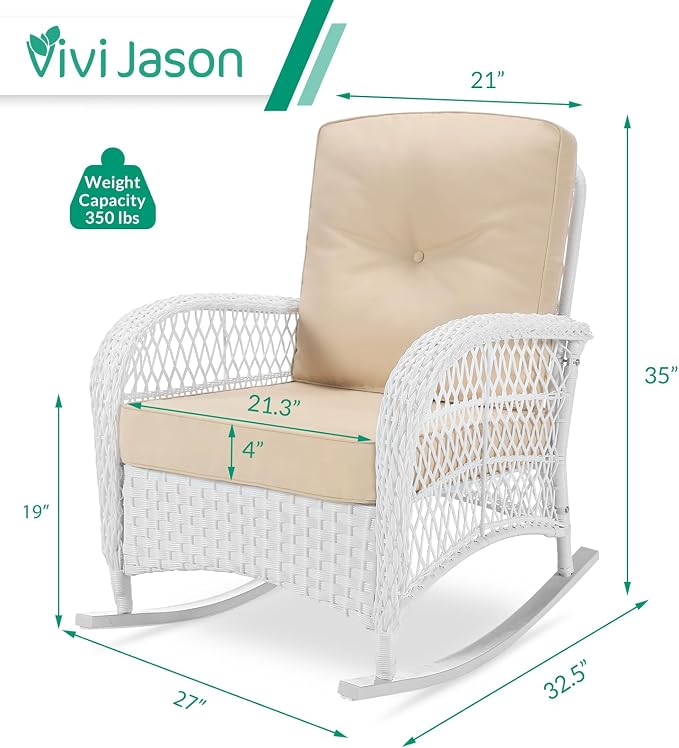VIVIJASON Outdoor Wicker Rocking Chair, Patio Rattan Rocker Chair - Image 2