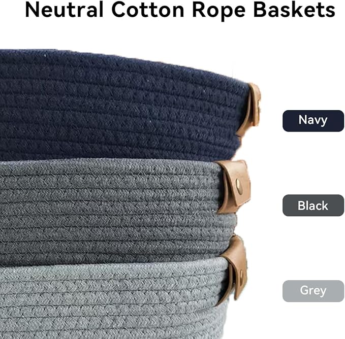 Small Cotton Woven Basket with PU Leather Handle, Baby Kids Clothes Toys Candy - Image 7