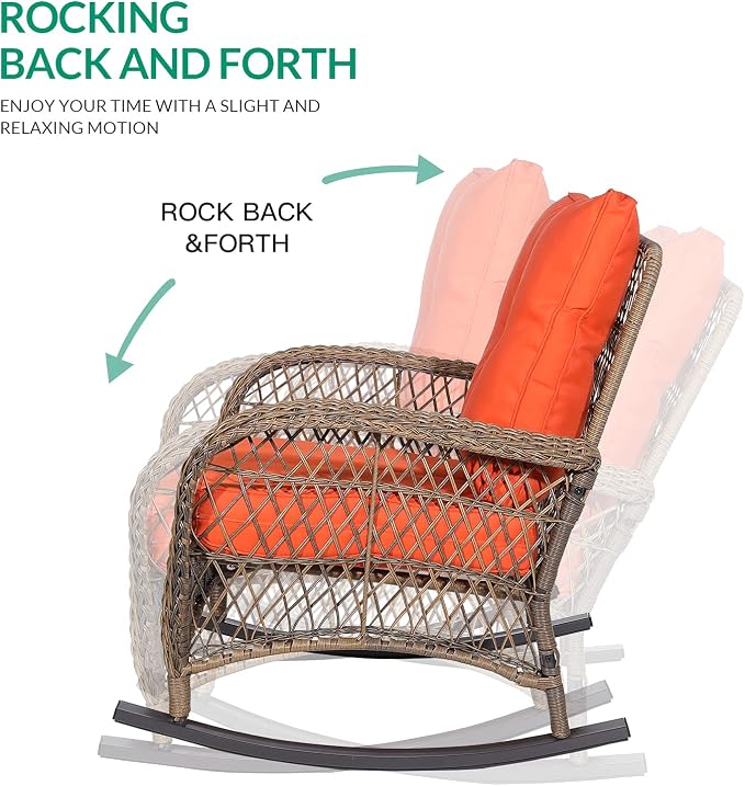 VIVIJASON 2 Piece Patio Wicker Rattan Rocker Chair, Outdoor Rattan Rocker Chair - Image 2