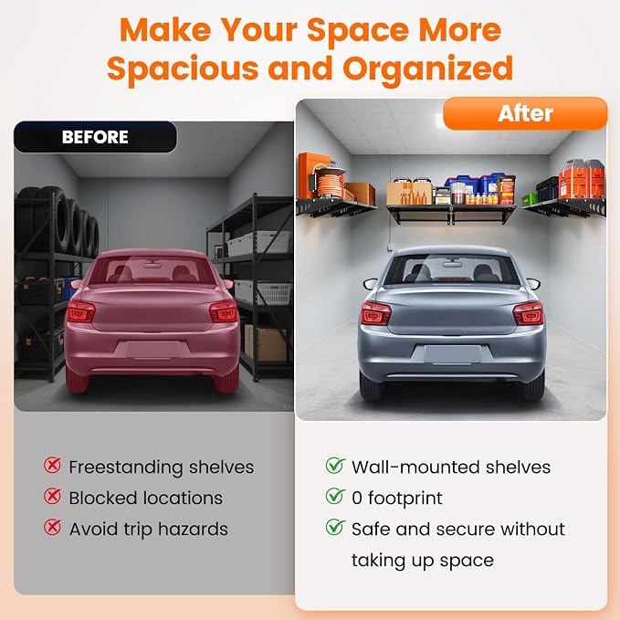 Garage Shelving 2x2ft 4-Pack, Garage Storage Rack 24"x24" Metal Shelves Black - Image 7