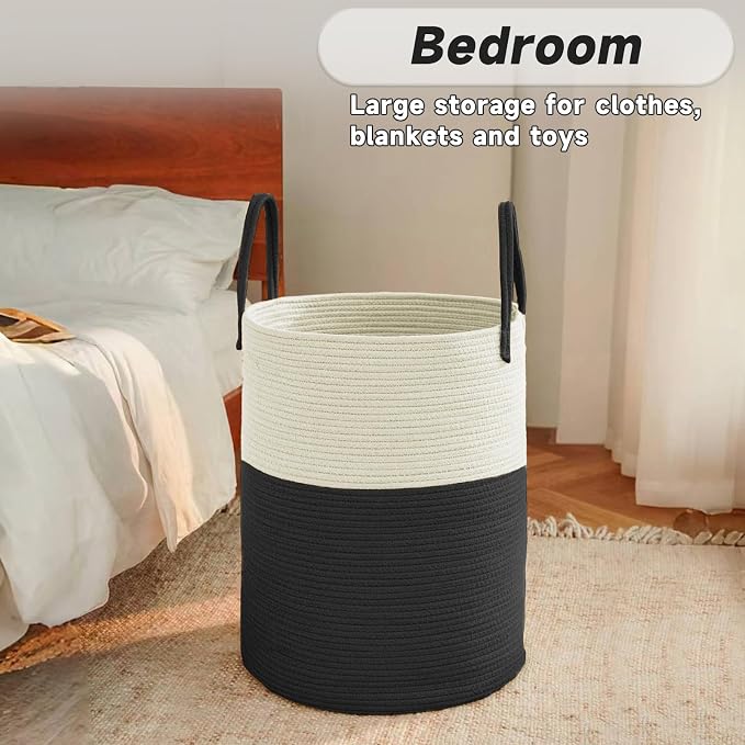 Large Woven Laundry Basket Hamper, 60L Cotton Rope Storage Bin - Image 4