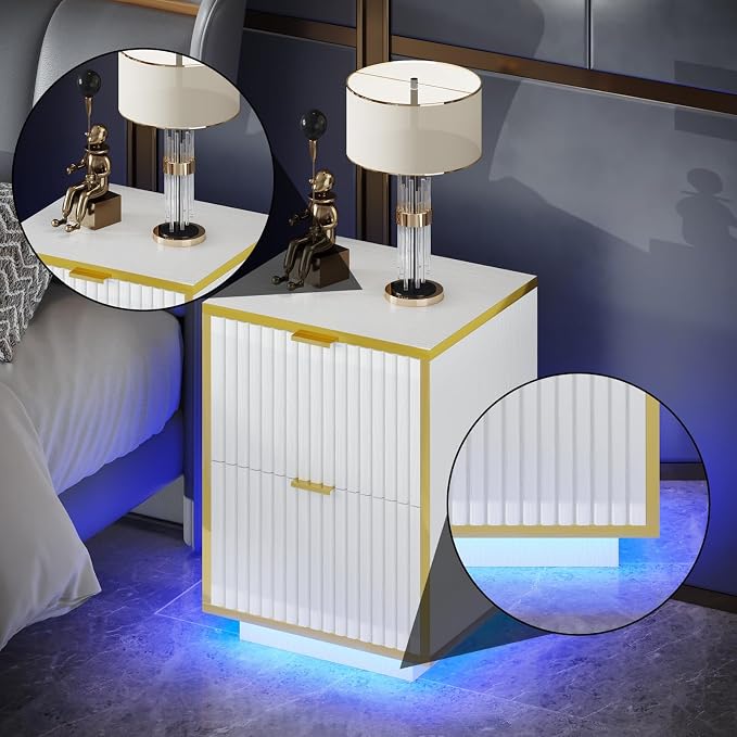 Fluted Nightstand Set of 2, Modern Floating Night Stand - Image 6