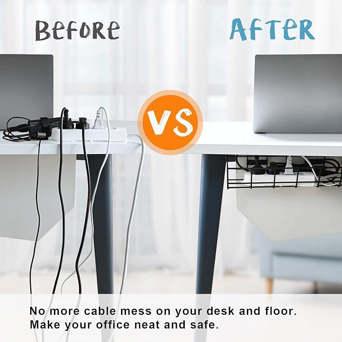 Under Desk Cable Management- 6 Pack Cord Organizer. Metal Wire Cable Management - Image 2