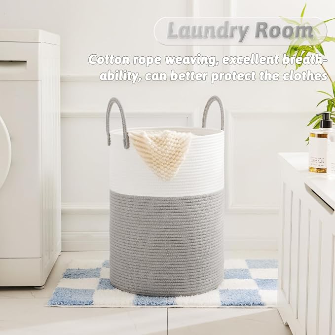 Laundry Basket, Woven Cotton Rope Laundry Hamper, 60L - Image 2