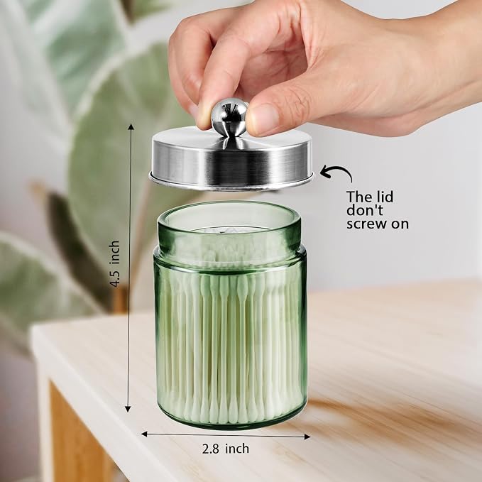 Amolliar Sage Green Glass Apothecary Jar, Qtip Holder Metal Lid & Sticker - Image 2