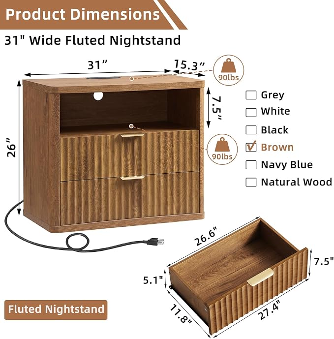 LEYAOYAO 31" Wide Fluted Nightstand - Image 2