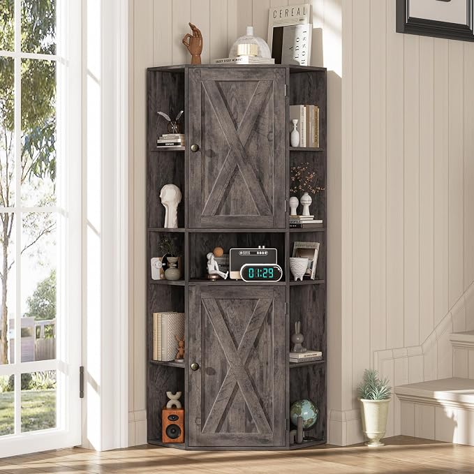 Farmhouse Corner Cabinet with Storage, Tall Corner Storage Cabinet with by Vabches