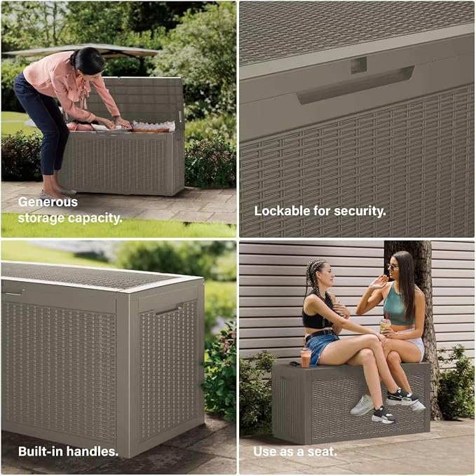 80 Gallon Resin Deck Box, Waterproof Outdoor Storage Box - Image 7