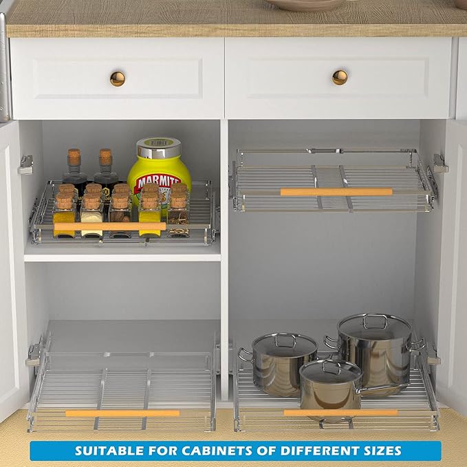 Large Pull Out Cabinet Organizer, Heavy Duty Cabinet Expandable Pull Out Shelves - Image 5