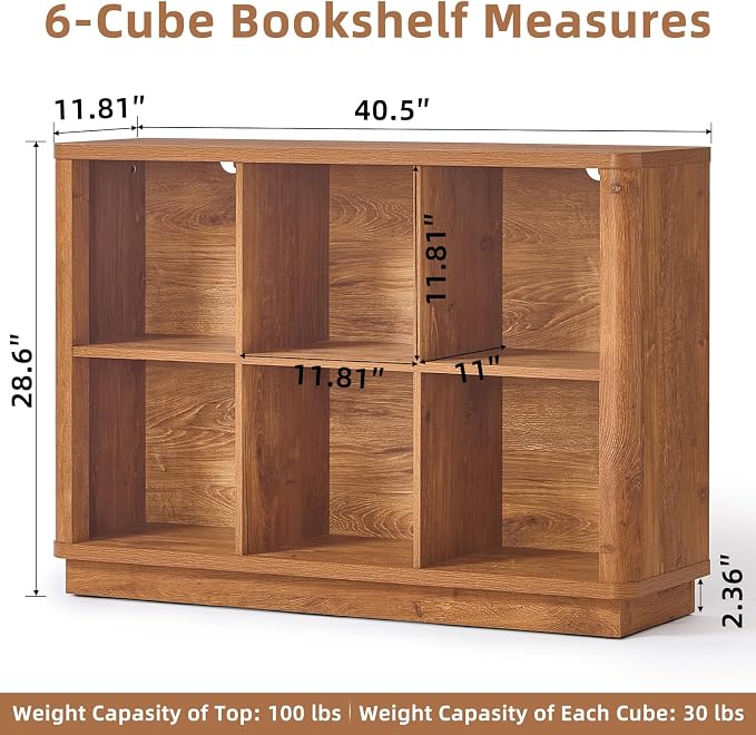 6 Cube Storage Book Shelf, Floor Standing 2-Tier Wooden Bookshelf - Image 2
