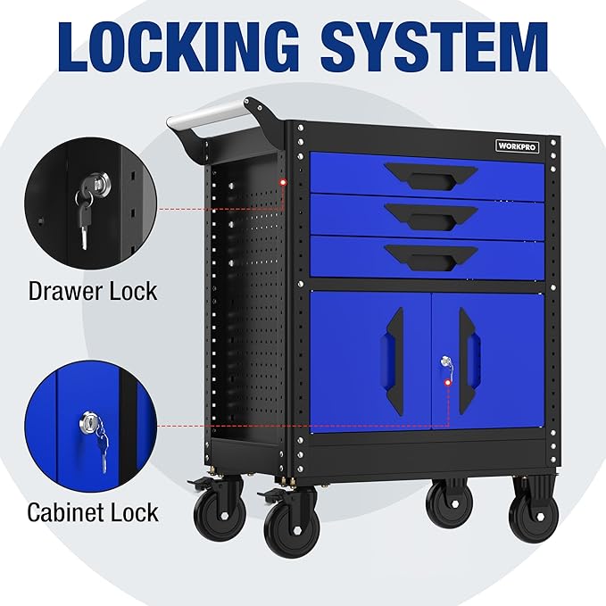 WORKPRO 27.5 Inch 3-Drawer Rolling Tool Chest - Image 4