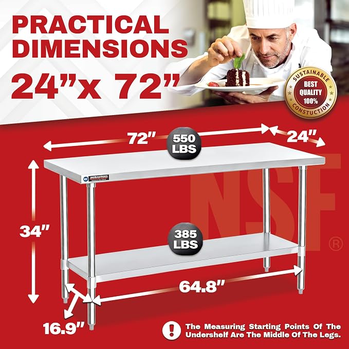 DuraSteel 24x72 Stainless Steel Work Table - Image 6