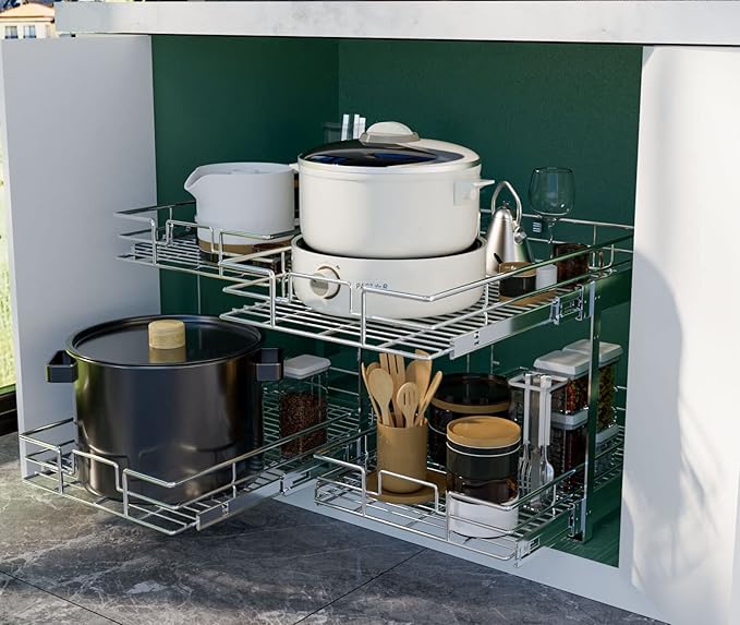 LOVMOR 2 Tier Individual Pull Out Cabinet Organizer 11½" W x 21½" D, Slide Out - Image 6