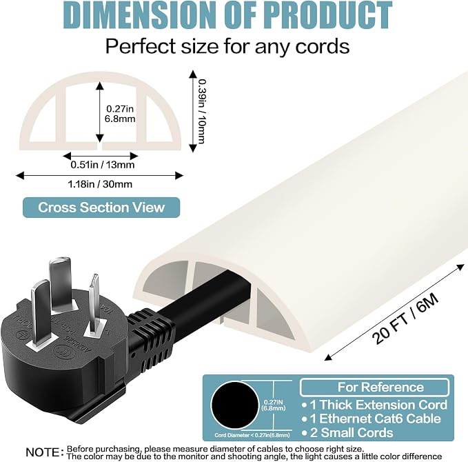Floor Cord Cover Cable Cavity Self Adhesive Cord Hider Floor 10FT Floor Cable - Image 2