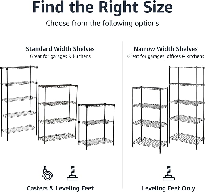 Amazon Basics 5-Shelf Adjustable, Heavy Duty Storage Shelving Unit on 4'' Wheel - Image 4