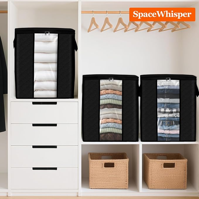 SpaceWhisper 3 Pack 100L Clothes Storage, Foldable Thick Fabric Blanket Storage - Image 5