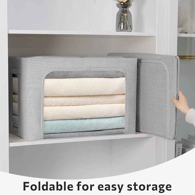 FHSQX 2 Pack Clothes Storage Bins Stackable Metal Frame Storage Box Large - Image 3