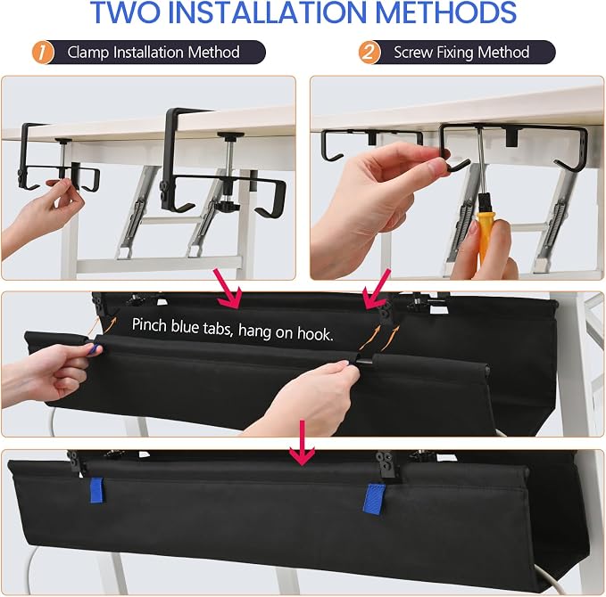 28" Under Desk Cable Management Tray- Clamp/Screw Mount Desk Cable Organizer - Image 6
