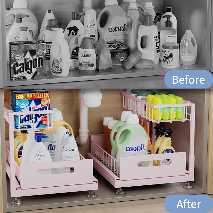 2 Pack Under Sink Organizer Storage 2-Tier Premium Metal Pull-Out Racks - Image 2