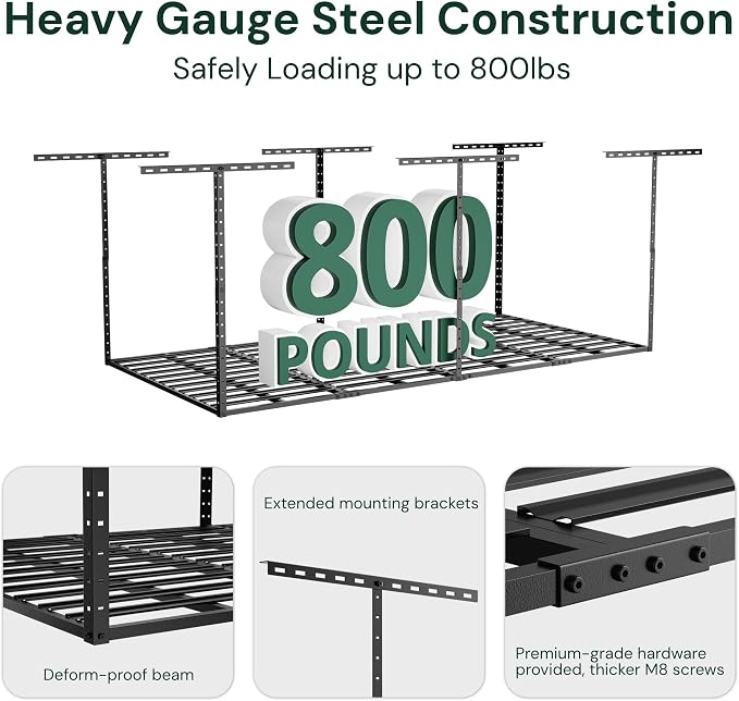 SunsGrove 4x8 Garage Storage Overhead Rack Organization, Adjustable Ceiling - Image 2