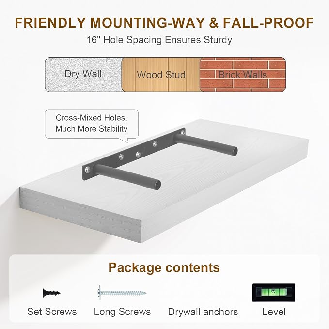Fun Memories White Floating Shelves 16 Inch Long, 8 Deep Floating Shelf Wall - Image 7