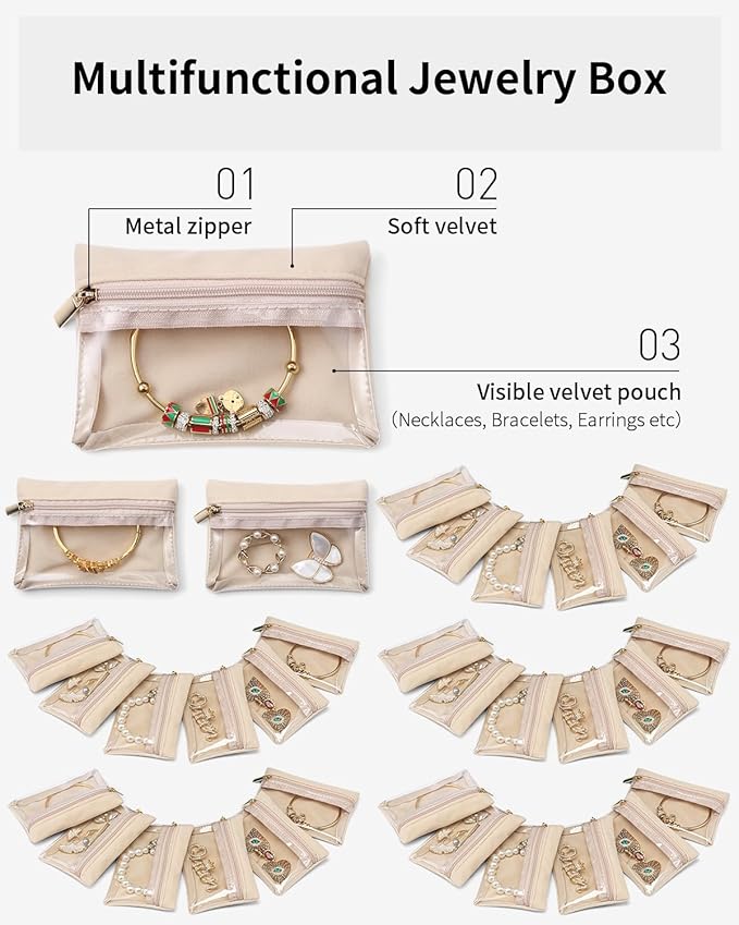 Vlando 33 Pcs Travel Jewelry Case Velvet Jewelry Pouch - Image 4