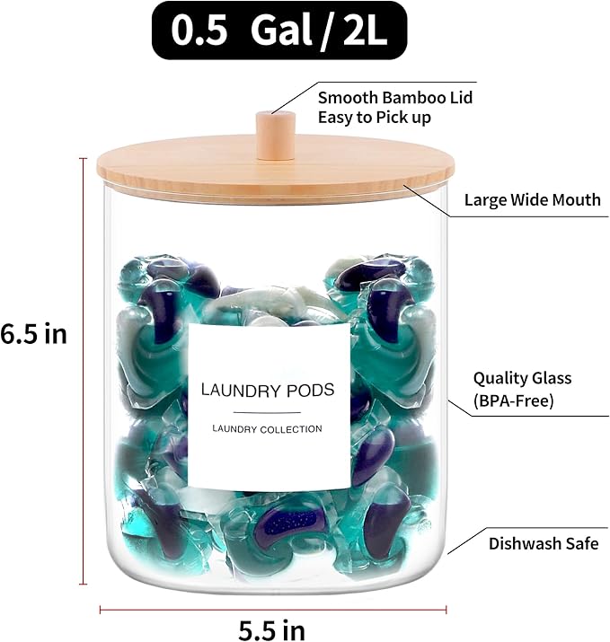 Glass Jars for Laundry Room Organization, Laundry Pods Container - Image 3