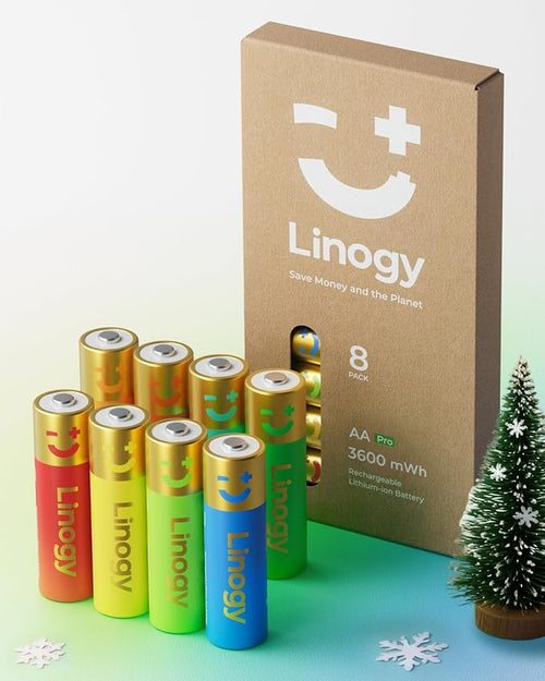 1.5V 3600mWH Rechargeable AA Batteries Lithium-ion, 200 Cycles, Fast Charging by Linogy