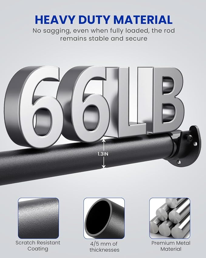 3 PACK Closet Rods for Hanging Clothes, 17 to 84 Inches Stepless Adjustable - Image 3