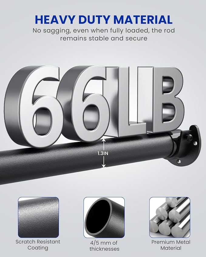 2 PACK Closet Rods for Hanging Clothes, 17 to 84 Inches Stepless Adjustable - Image 4
