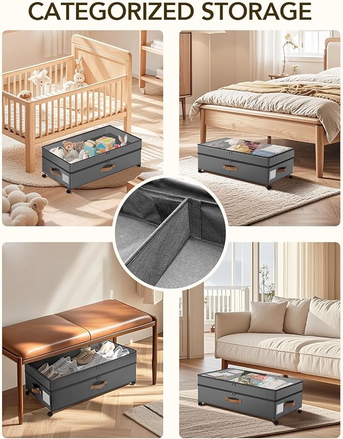 Under Bed Storage with Wheels, 10 inches Under Bed Storage Containers, 65L XXL - Image 7