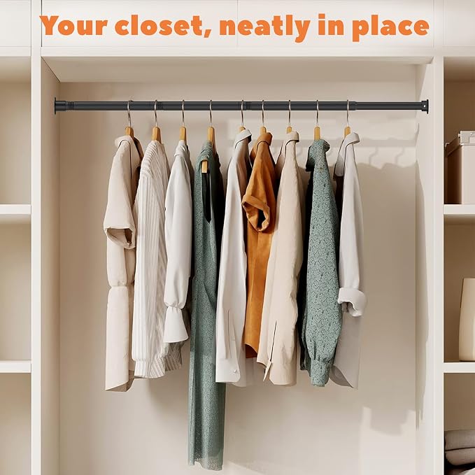 Closet Rod 50-99 Inches, Adjustable Heavy Duty Metal Black Closet Rods - Image 7