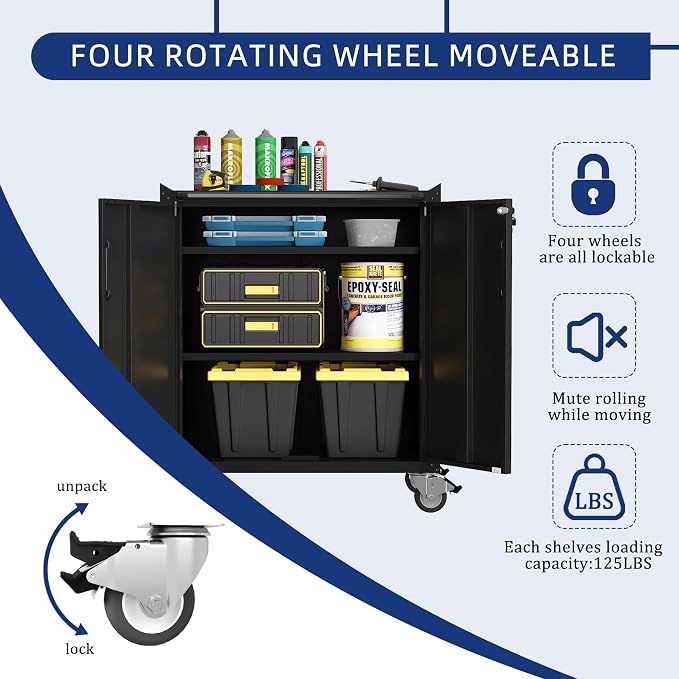 Rolling Tool Cabinet with Wheels, Tool Cabinets with 2 Door - Image 4