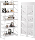 JSB No Assembly Folding Bookshelf, 5 Tier Industrial Metal Book Shelf by HomeFurniture