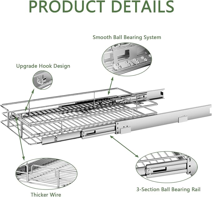 Pull Out Cabinet Organizer 13½" W x 18" D, Heavy Duty Cabinet Pull Out Shelves - Image 7