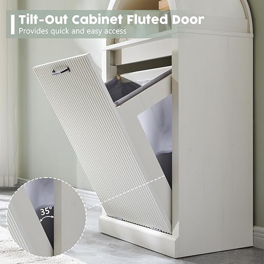 Arched Tilt-Out Trash Can Cabinet, Fluted 10 Gallon Trash Cabinet Set of 2 - Image 7
