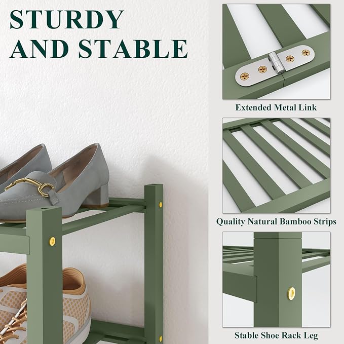 Smiry Bamboo Shoe Rack for Closet, 3 Tier Long Wooden Stackable Shoe Organizer - Image 2
