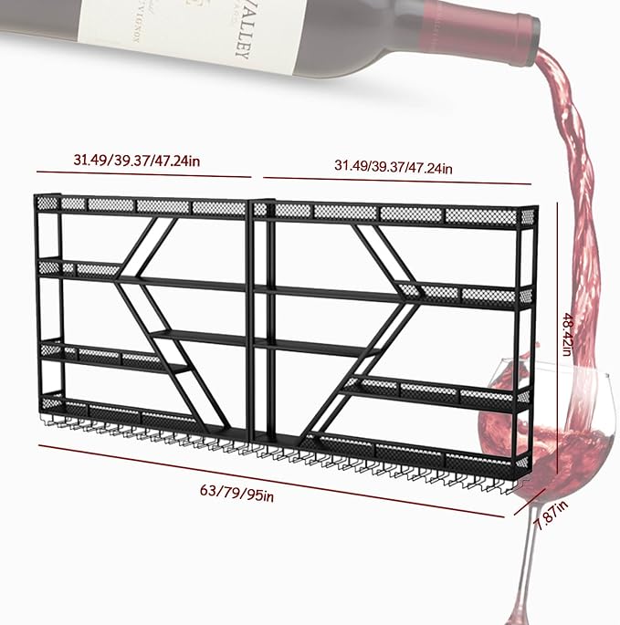 95in Large Wall Mounted Wine Rack 4 Tier Metal Wine Bottle Holder Modern - Image 2