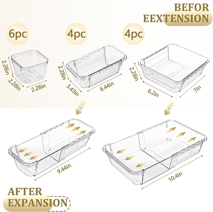 14 Pcs Adjustable Clear Drawer Organizer, Extendable Vanity Storage Bins - Image 2