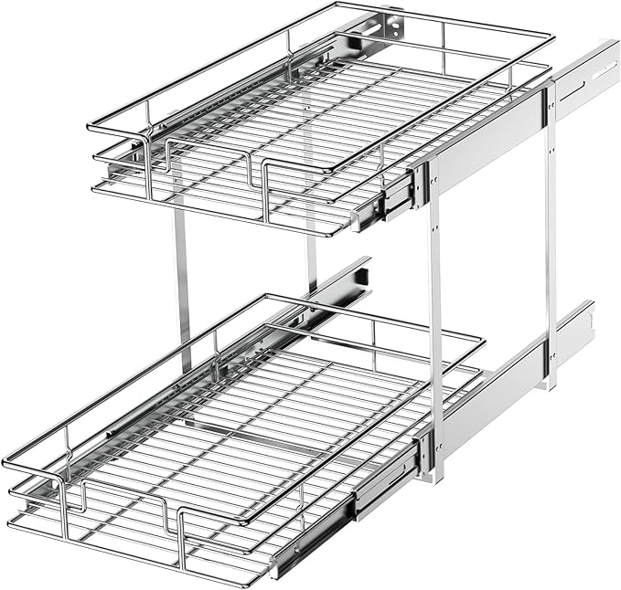 LOVMOR 2 Tier Individual Pull Out Cabinet Organizer 11½" W x 21½" D, Slide Out by LOVMOR