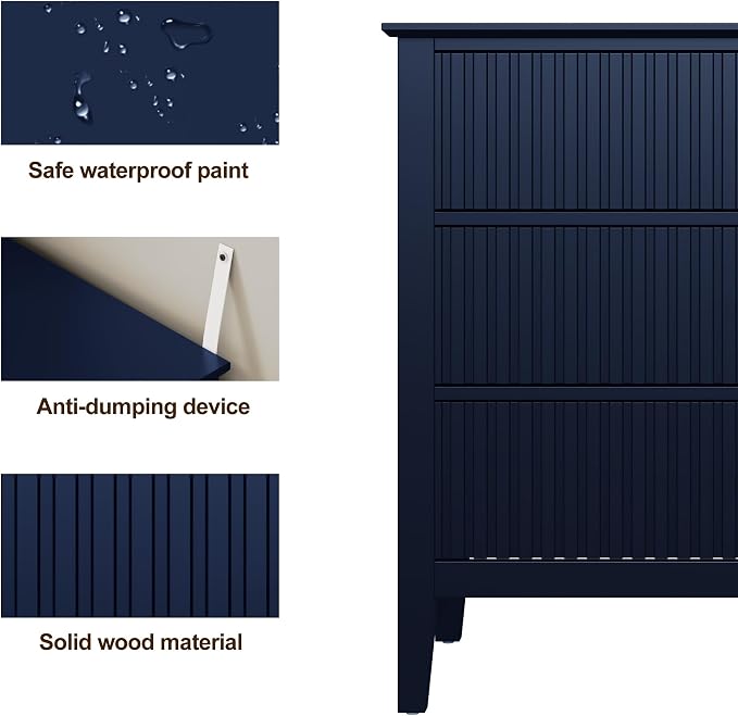 RoyalCraft 32" Large Nightstand, Fluted Painted Wood Dresser - Image 5