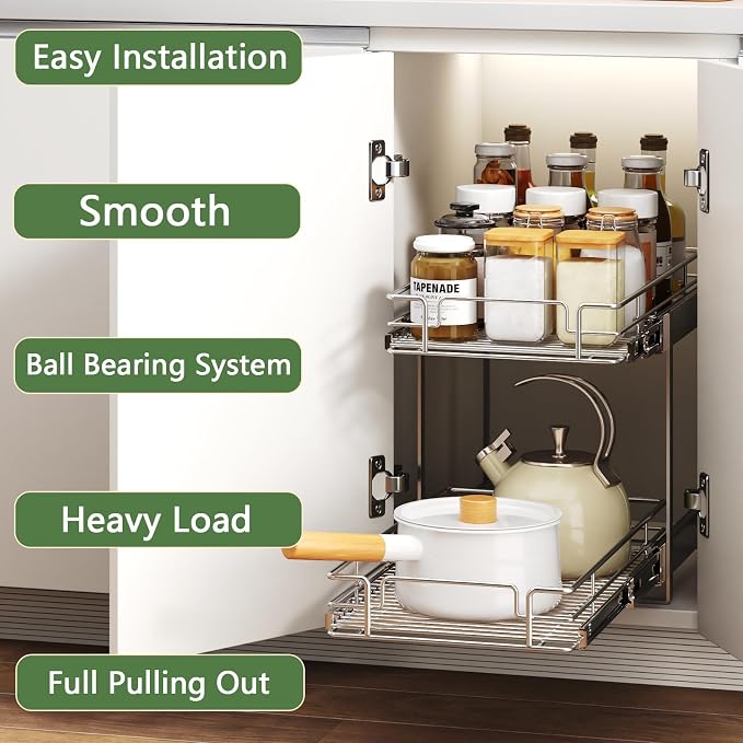 2 Tier Individual Pull Out Cabinet Organizer 14½" W x 21½" D, Heavy Duty - Image 2