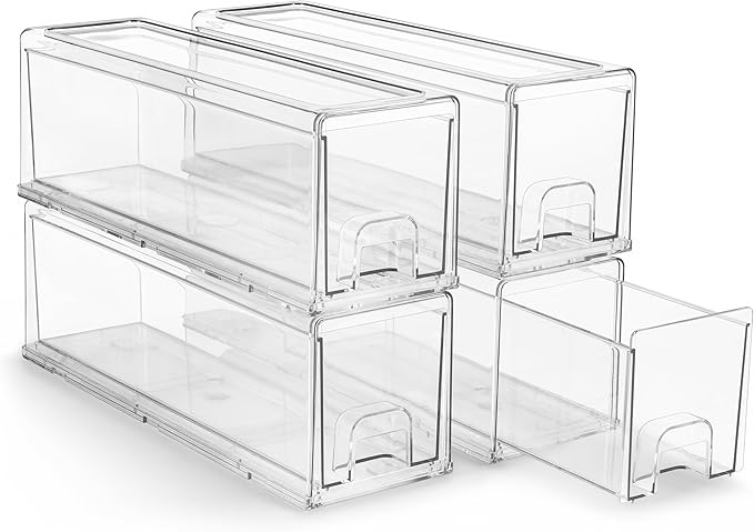 Sorbus Small Clear Stackable Storage Drawers – 4-Pack Plastic Organizer Bins by Sorbus