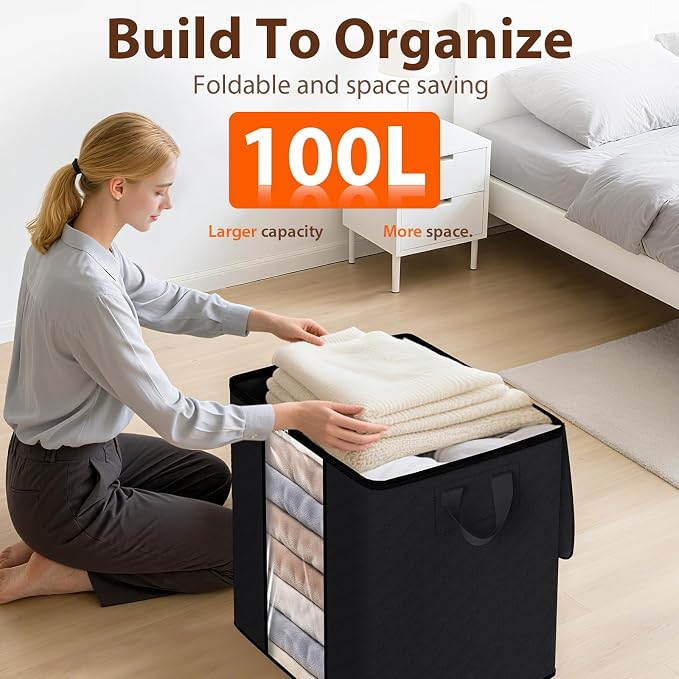 SpaceWhisper 6 Pack 100L Clothes Storage, Foldable Thick Fabric Blanket Storage - Image 5