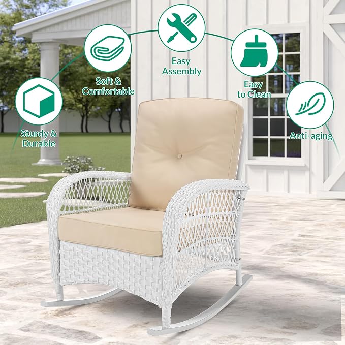 VIVIJASON Outdoor Wicker Rocking Chair, Patio Rattan Rocker Chair - Image 6