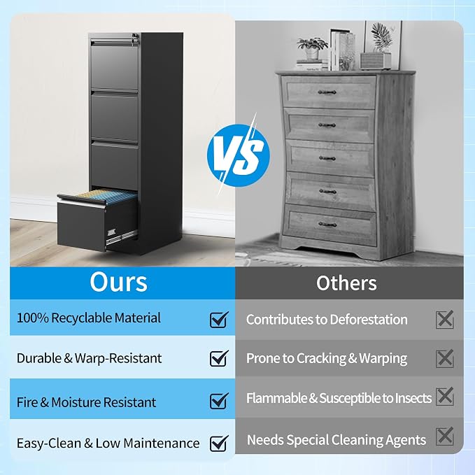 Metal File Cabinet 4 Drawers, Vertical Filing Cabinet - Image 7